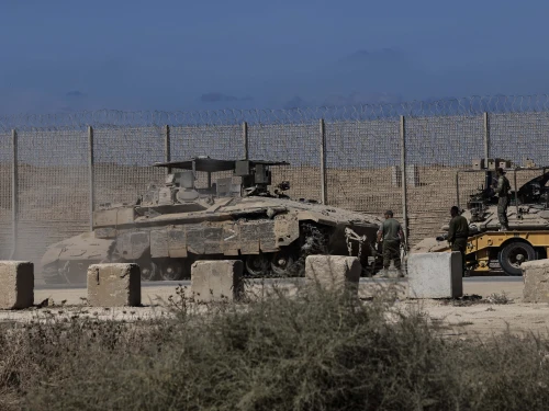 An Israeli army tank on the southern border with Gaza. Oct. 16, 2025. Photo by Tsafrir Abayov/Flash90.