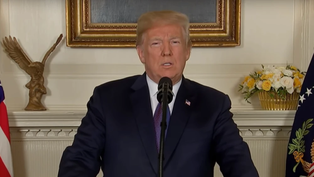 U.S. President Donald Trump announces the launch of airstrikes on Syria on April 13, 2018, for using chemical weapons on civilians. Credit: YouTube Screenshot.