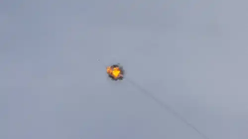 An Iron Dome anti-missile battery intercepts a rocket fired from the Gaza Strip at Israel, Jan. 21, 2024. Photo by Chaim Goldberg/Flash90.