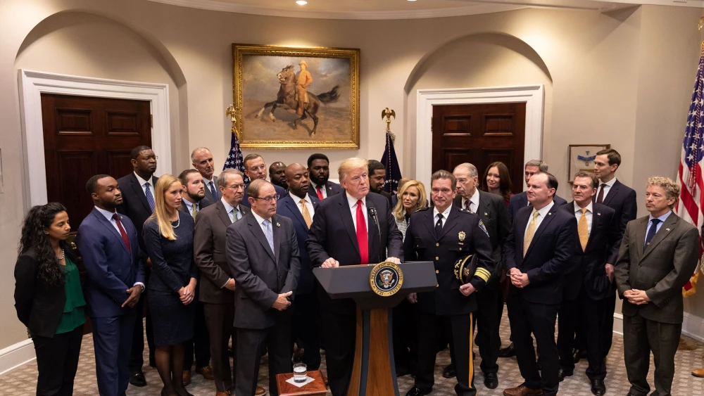 U.S. President Donald Trump speaks in support of the First Step Act on Wednesday, Nov. 14, 2018, in the Roosevelt Room of the White House, calling for bipartisan support of the first major rewrite of the nation's criminal-justice sentencing laws. Credit: Official White House Photo by Joyce N. Boghosian.