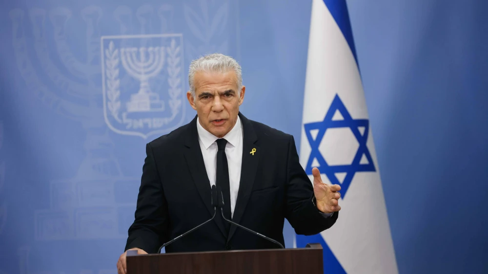 Yesh Atid Party head Yair Lapid leads a faction meeting at the Knesset in Jerusalem, April 15, 2024. Photo by Chaim Goldbergl/Flash90.
