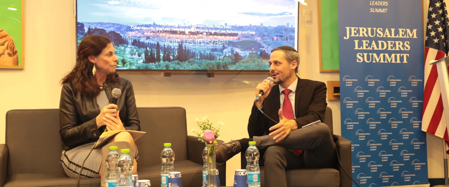 Washington Times online opinion editor Cheryl Chumley (left) in conversation with Alex Traiman, Jerusalem Bureau Chief of JNS at the Jerusalem Leaders Summit, Dec. 28, 2022. Courtesy.