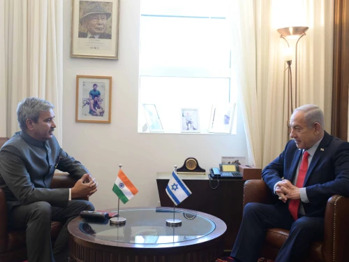 Indian Prime Minister Benjamin Netanyahu hosts Indian Ambassador J.P. Singh in Jerusalem, Aug. 7, 2025. Photo by Amos Ben-Gershom/GPO.