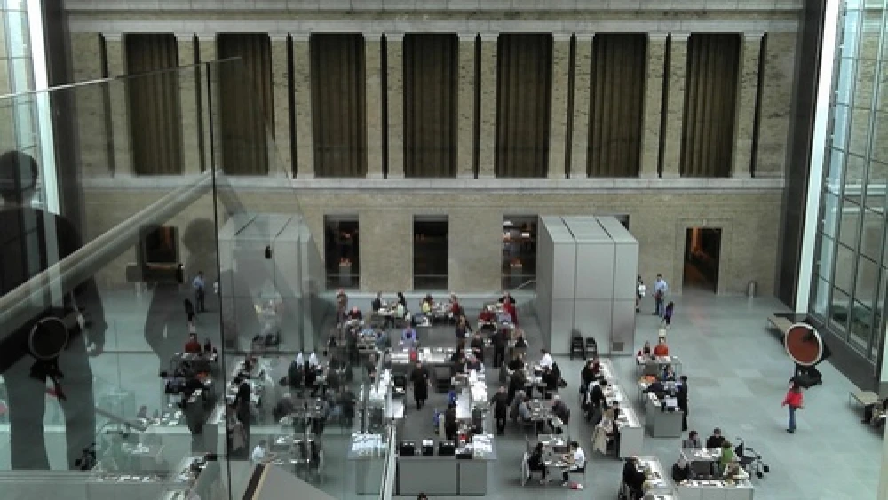 Click photo to download. Caption: Inside the Boston-based Museum of Fine Arts (MFA), the host of an upcoming weeklong Palestinian film festival.