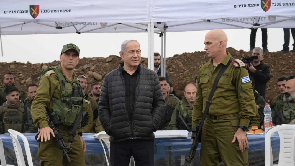 Prime Minister Benjamin Netanyahu holds a situational assessment near Israel's northern border with Lebanon, Dec. 7, 2023. Credit: Amos Ben-Gershom/GPO.