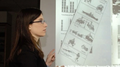 Click photo to download. Caption: Verity Educate Executive Director Dr. Ellen R. Wald makes a presentation. Wald's organization this month released a 152-page report addressing 300 specific points of inaccuracy and inconsistency in the Mideast curricula of the Newton, Mass., school district. Credit: Verity Educate.