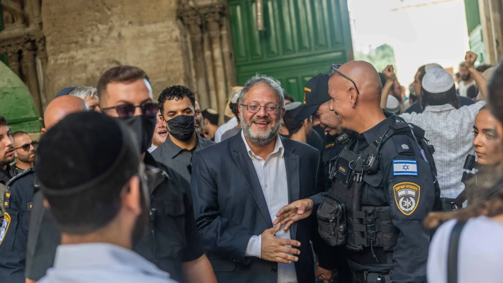 Israeli National Security Minister Itamar Ben-Gvir seen after a visit at the Temple Mount in Jerusalem's Old City, during Tisha B’Av, Aug. 3, 2025. Photo by Chaim Goldberg/Flash90.
