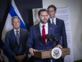 U.S. Vice President JD Vance delivers a statement to the media alongside U.S. Middle East envoy Steve Witkoff and Jared Kushner, Kiryat Gat, Israel, Oct. 21, 2025. Photo by Chaim Goldberg/Flash90.