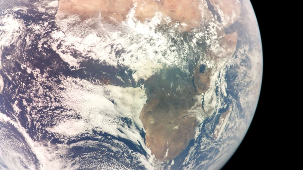 The earth as seen by communications satellite Dror-1 in outer space. Credit: Israel Aerospace Industries.