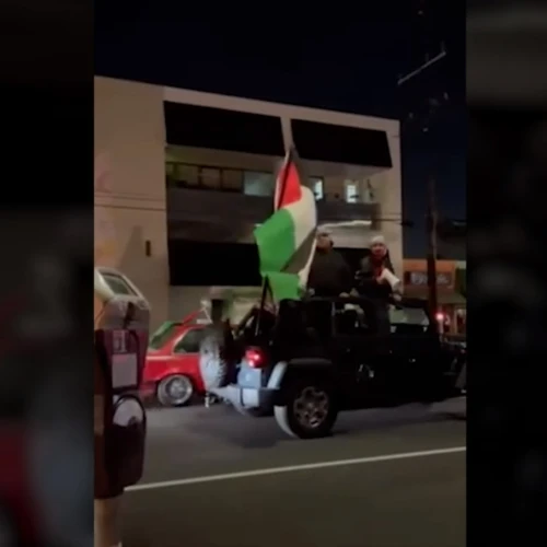 Pro-Palestinians confront Jewish patrons at a restaurant in Los Angeles as the conflict between Israel and Hamas in Gaza rages on, May 2021. Source: Screenshot.