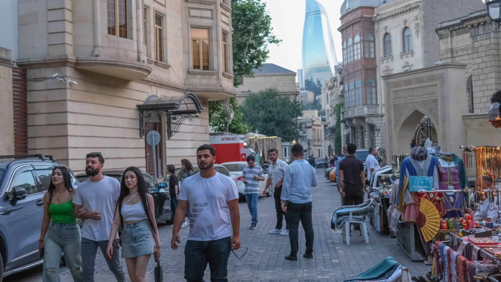 The Old City with Flame Tower in the background, Baku, Azerbaijan, June 20, 2024. Photo by Aziz Karimov/Getty Images.