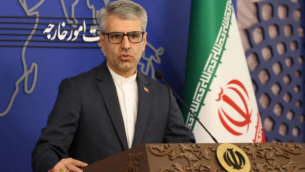 Iran's foreign ministry spokesman Esmaeil Baghaei holds a weekly press conference in Tehran on Oct. 28, 2024. Photo by Atta Kenare/AFP via Getty Images.
