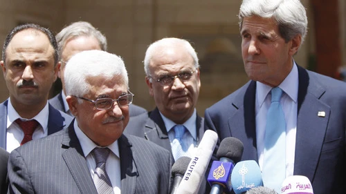 U.S. Secretary of State John Kerry and Palestinian Authority leader Mahmoud Abbas at a press conference following their meeting in Ramallah on June 30, 2013. Credit: Issam Rimawi/Flash90.