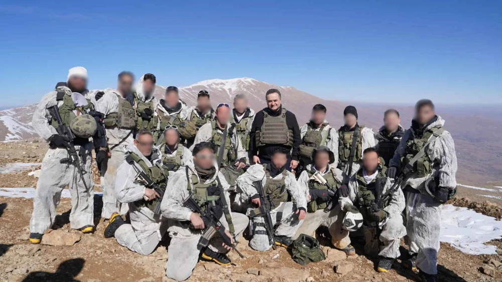Israeli Defense Minister Israel Katz meets with troops of the Alpinist Unit atop the summit of Mount Hermon, Syria, on Jan. 28, 2025. Photo by Ariel Hermoni/Defense Ministry.