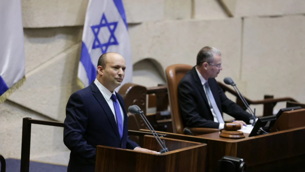 Israeli Prime Minister-designate Naftali Bennett at the swearing in of the new Israeli government, at the Knesset, June 13, 2021. Photo by Olivier Fitoussi/Flash90.