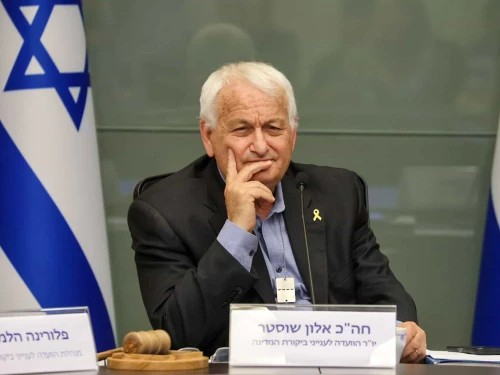 State Control Committee Chairman MK Alon Schuster (Blue and White Party) during a committee hearing, Feb. 16, 2026. Credit: Knesset Spokesperson's Office.