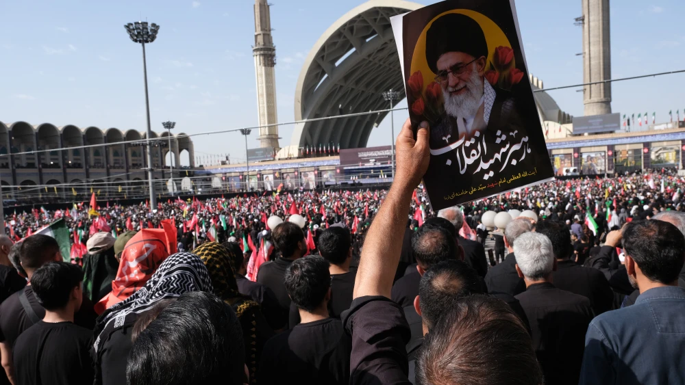 The coffin of slain Iranian Supreme Leader Ayatollah Ali Khamenei lies in state at Tehran's Grand Mosalla mosque, July 4, 2026. Photo by Kaveh Kazemi/Getty Images.
