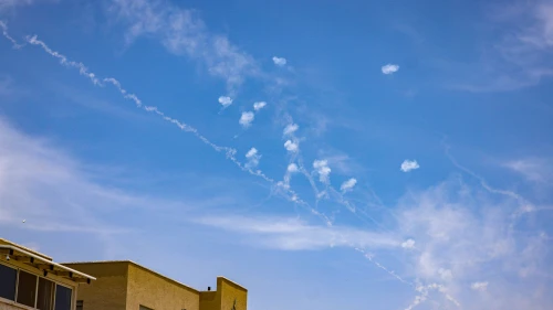 An IDF Iron Dome aerial-defense battery fires interceptor missiles at rockets fired from Lebanon, as seen from Safed, May 23, 2024. Photo by David Cohen/Flash90.