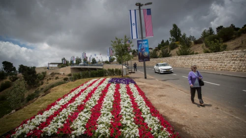 A woman walks near the U.S. consulate in Jerusalem’s Arnona neighborhood on May 13, 2018. Photo by Yonatan Sindel/Flash90.