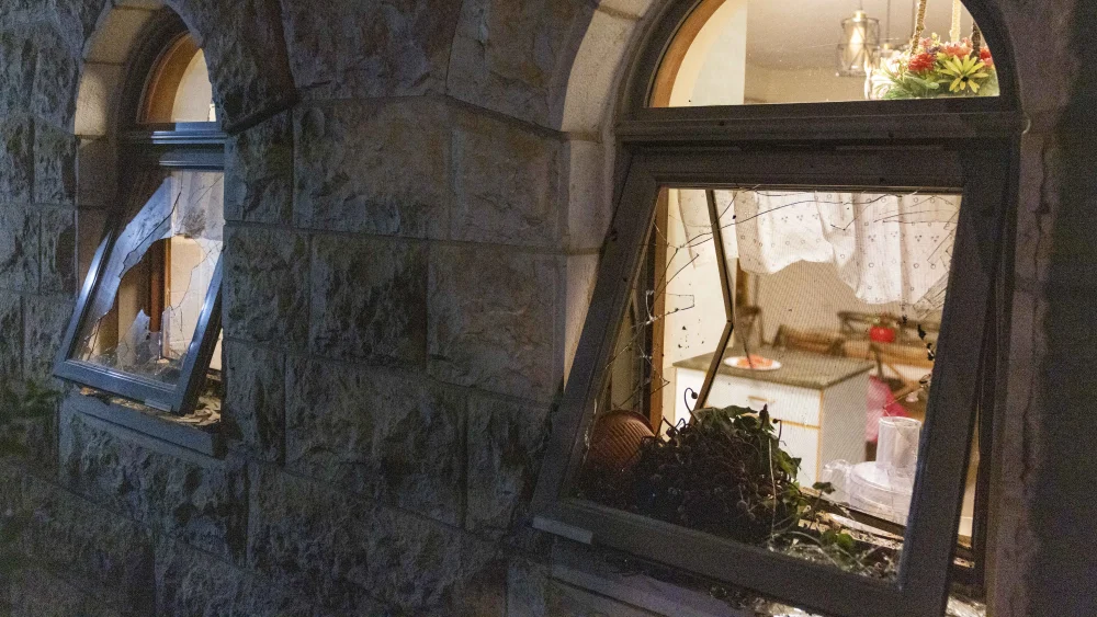 Damage caused during an ultra-Orthodox protest against the jailing of yeshivah students who failed to comply with military draft orders, at the home of Supreme Court Deputy President Noam Sohlberg, in the Judea community of Alon Shvut, June 3, 2026. Photo by Chaim Goldberg/Flash90.