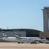 Parked El Al jets near Terminal 3 and the airport tower control at Ben Gurion International Airport, Aug. 08, 2020. Photo by Olivier Fitoussi/Flash90.