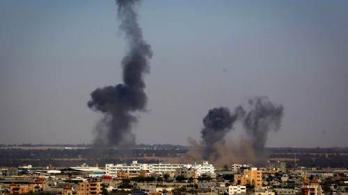 Smoke rises following an Israeli airstrike in Rafah in the southern Gaza Strip on May 4, 2019. Credit: Abed Rahim Khatib/Flash90.