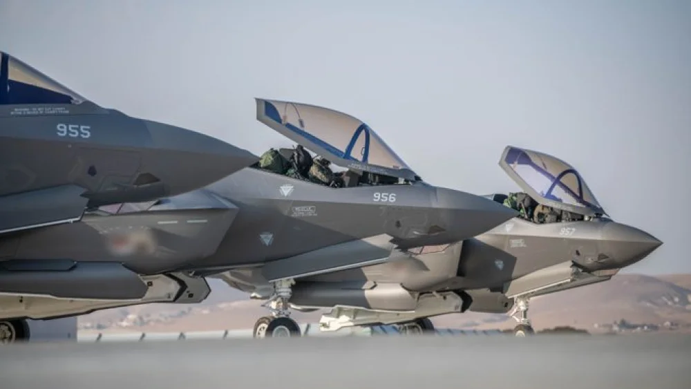 Three IAF F-35i “Adir” aircraft upon their arrival at Israel's Nevatim Airbase near Beersheva on Nov. 13, 2022. Credit: IDF.