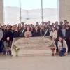 Click photo to download. Caption: Israel Trek trip participants from Harvard University visit Yasser Arafat's grave. The trip is sponsored by Harvard Hillel and Combined Jewish Philanthropies of Boston. Credit: Twitter.