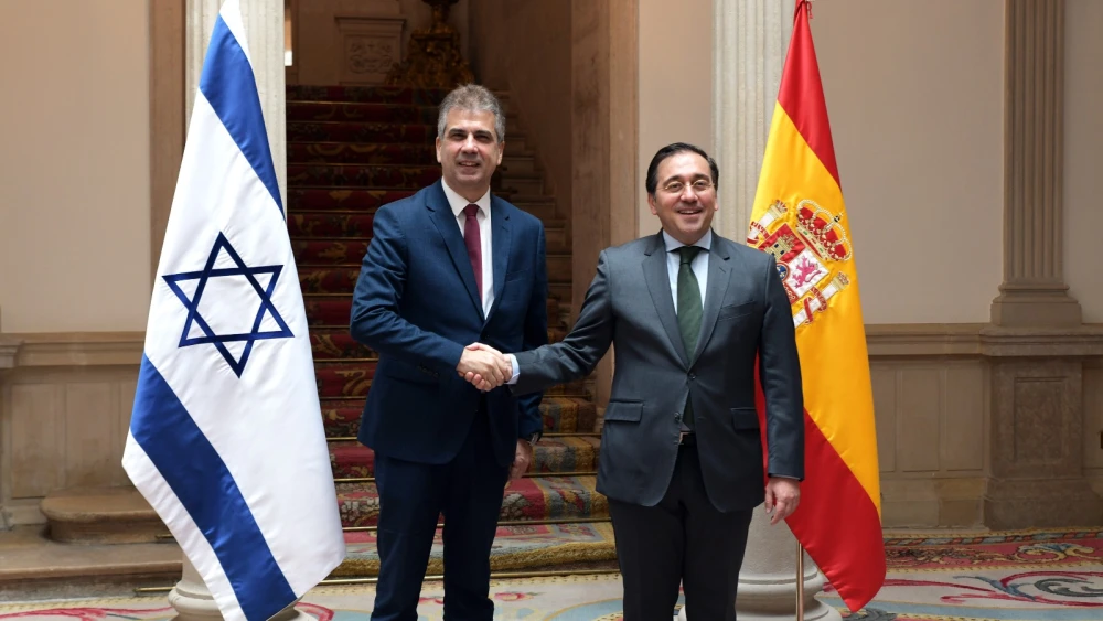 Israeli Foreign Minister Eli Cohen meets in Madrid with his Spanish counterpart José Manuel Albares, April 27, 2023. Credit: Israeli Foreign Ministry.