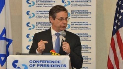 Danny Ayalon speaks to the Conference of Presidents of Major American Jewish Organizations Jan. 10. Credit: Maxine Dovere.