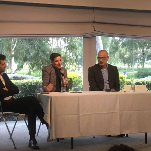 Yonatan Dubi, professor of chemistry at Ben-Gurion University, speaks at the "Progressive and Anti-Israel Trends in Academia" conference, March 17, 2024. Photo by David Isaac.