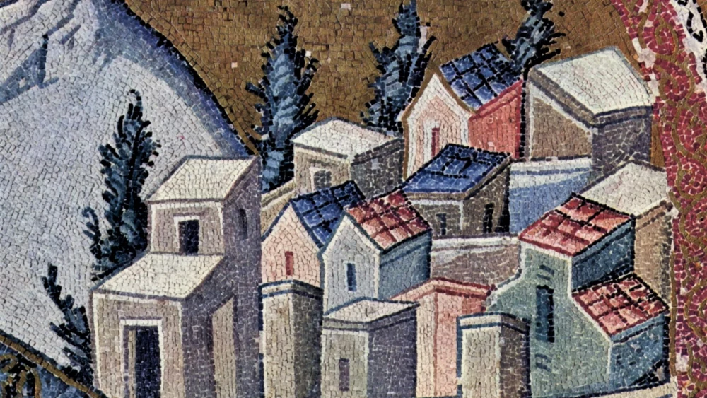 Nazareth as depicted on a Byzantine mosaic (Chora Church, Constantinople). Credit: Wikimedia Commons.