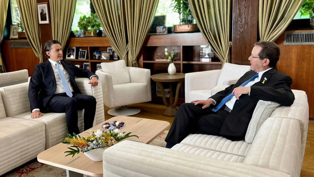 U.S. presidential envoy Amos Hochstein (left) meets with Israeli President Isaac Herzog in Jerusalem, June 17, 2024. Credit: Courtesy.