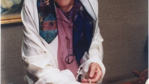 Judith Kaplan Eisenstein at the 70th anniversary of her bat mitzvah, 1992. Credit: Archives, Reconstructionist Rabbinical College.