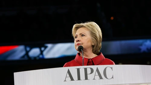 Hillary Clinton during her speech at the 2016 AIPAC conference on Monday. Credit: AIPAC.
