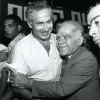 Former Prime Minister Yitzhak Shamir (right) laughs with current Prime Minister Benjamin Netanyahu at a Likud Party meeting in 1986. Photo by Moshe Shai/Flash90.