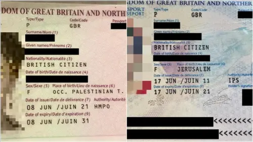 Ayelet Balaban's old and new British passports. Upon renewing the document, Balaban, who holds dual citizenship, was surprised to discover that her place of birth had been changed, from "Jerusalem" to "Occupied Palestinian Territories." Photo by Ayelet Balaban.
