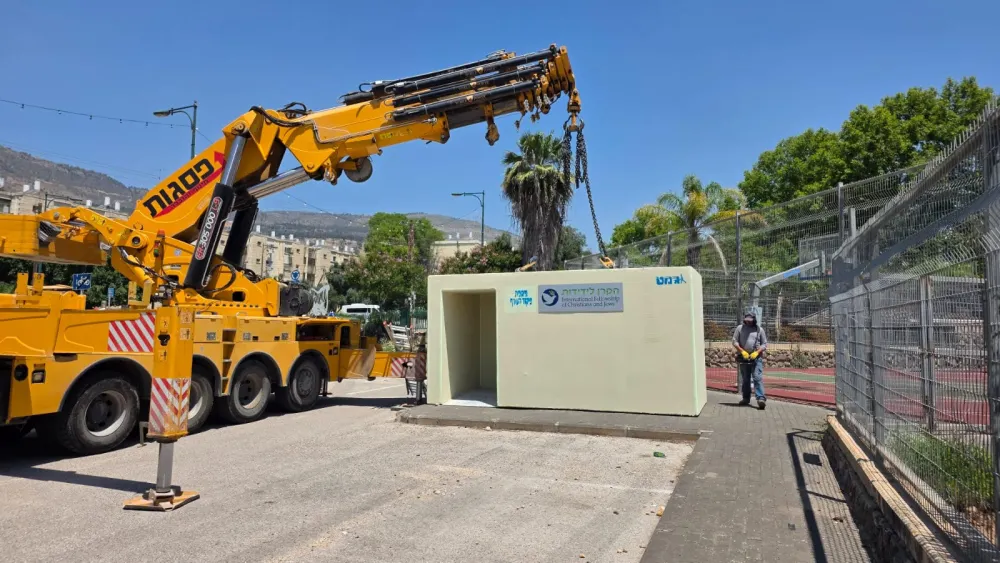 Barriers courtesy of philanthropic group are placed on June 1, 2026, near educational institutions in Kiryat Shmona. Credit: Eran Boker, International Fellowship of Christians and Jews.