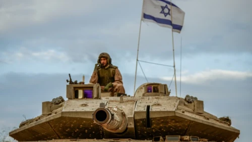 An Israeli tank at a staging area near the Lebanese border, Oct. 30, 2023. Photo by Ayal Margolin/Flash90.