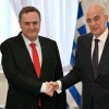 Israel's Defense Minister Israel Katz shakes hands with his Greek counterpart Nikos Dendias at the Ministry of Defense in Athens, Greece, Jan. 20, 2026. Source: @NikosDendias/X.