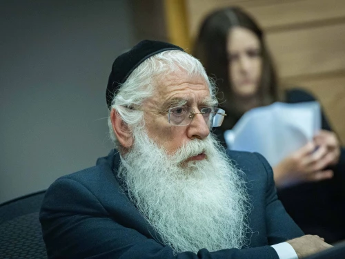 Minister of Jerusalem Affairs and Jewish Heritage Meir Porush attends a Finance Committee meeting at the Knesset in Jerusalem on May 12, 2025. Photo by Yonatan Sindel/Flash90.