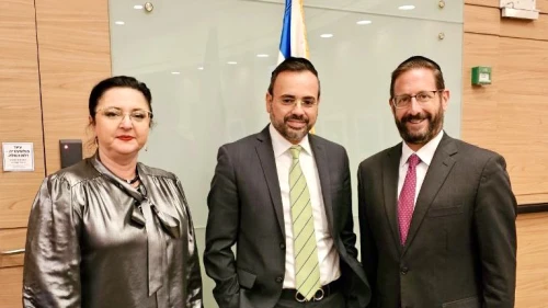 From left: Knesset member Tatiana Mazarsk, MK Uriel Buso and former MK Dov Lipman, founder and CEO of Yad L’Olim. Credit: Courtesy of Yad L’Olim.
