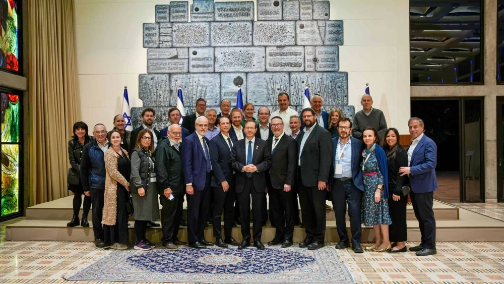Participants of the OU Lay Leadership Mission to Israel with President Isaac Herzog. Credit: Courtesy of the Orthodox Union.