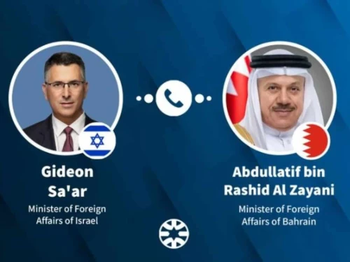 Israeli Foreign Minister Gideon Sa'ar spoke with Minister of Foreign Affairs of Bahrain Abdullatif bin Rashid Al Zayani on Oct. 22, 2025. Credit: MfA.