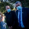 Jerusalem Affairs and Heritage Minister Rafi Peretz (right) and Knesset member Moshe Ya’alon at a protest outside the Knesset, calling for the release of the remains of IDF soldiers Oron Shaul and Hadar Goldin from Hamas captivity. July 1, 2020. Photo by Yonatan Sindel/Flash90.