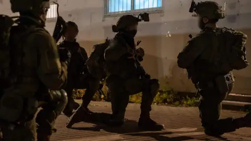 Israeli Duvdevan fighters arrest stone-throwing suspects during an overnight operation in Al-Arub, in the Etzion Brigade sector, April 20-21, 2025. Credit: IDF.
