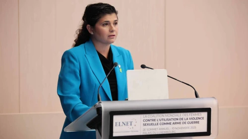 Israel Deputy Foreign Minister Sharren Haskel at a conference in Paris on Monday. Credit: Laurent Pierre, November 10, 2025