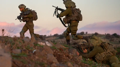 Soldiers from the IDF's Givati Brigade train near Kibbutz Merom Golan on the northern Golan Heights, Dec. 27, 2022. Photo by Michael Giladi/Flash90.