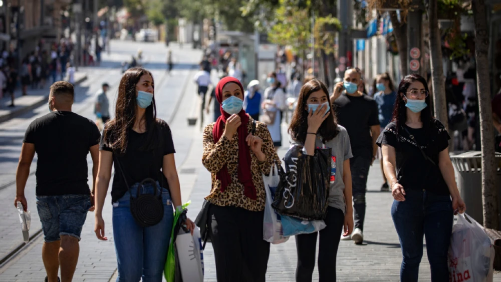 Israelis walk on Jaffa Road in Jerusalem's center on July 12, 2020. Photo by Olivier Fitoussi/Flash90.