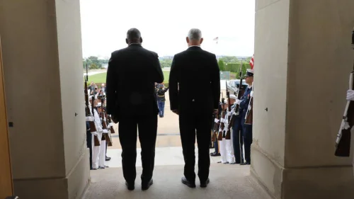 Israeli Defense Minister Benny Gantz with U.S. Secretary of Defense Lloyd Austin in June 2021. Source: Benny Gantz/Twitter.